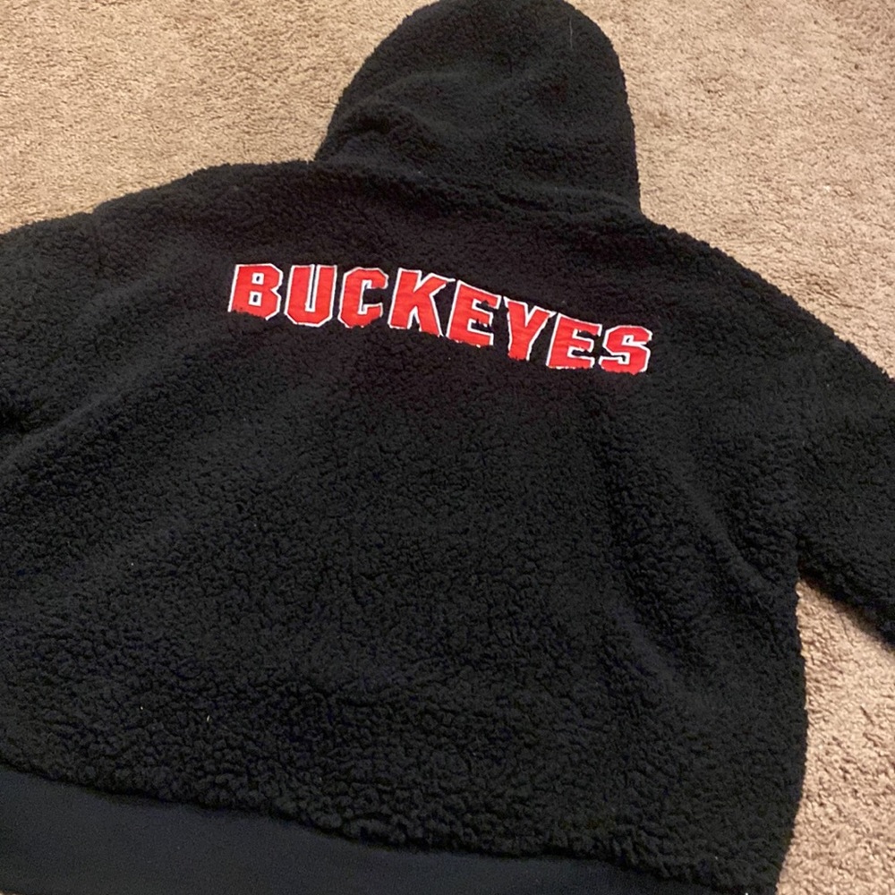 Victorias Secret PINK OSU buckeyes Sherpa jacket coat hoodie Sz small S black